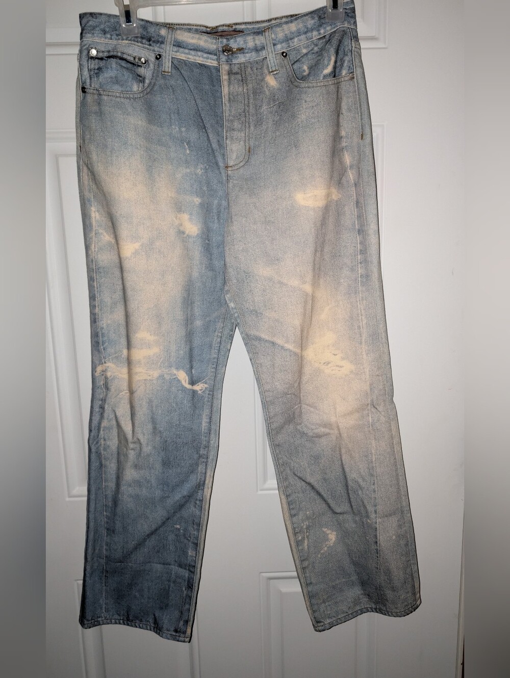 Point Sur Printed-On Distressed Loose Straight Jean Size 29 Blue NWT